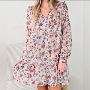 AURA Floral Paisley Ruffled Long Sleeve Dress with Tassel Ties Medium